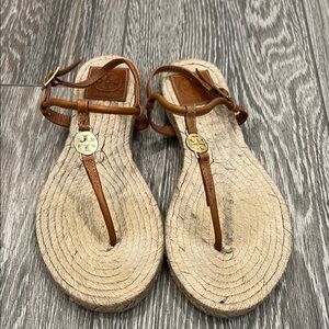 Tory Burch Brown Thong Espadrille Sandals